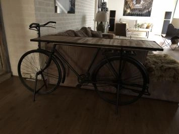 Sidetable, fiets metaal met houten tafelblad