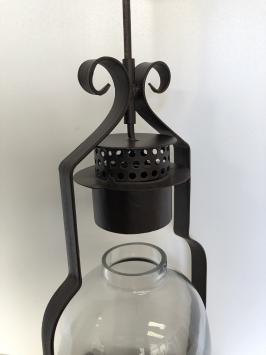 Kandelaar, stormlantaarn, metaal-glas, bruin, smeedwerk