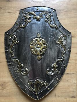 Schönes Metallschild mit messingfarbenen Ornamenten, Burgstil