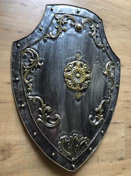 Schönes Metallschild mit messingfarbenen Ornamenten, Burgstil