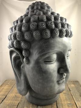 Indonesische Boeddha-hoofd, polystein-beton-grijs!