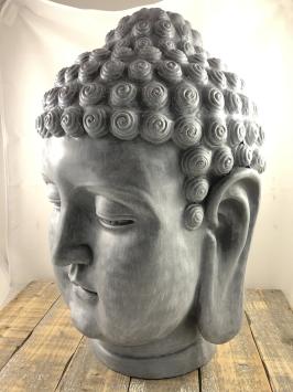 Indonesische Boeddha-hoofd, polystein-beton-grijs!