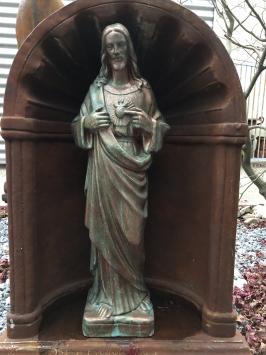Jesus heiliges Herz Statue, Gartenstatue Stein, Kupfer Farbe
