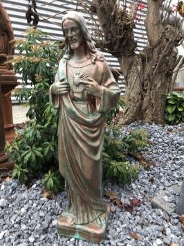 Jesus heiliges Herz Statue, Gartenstatue Stein, Kupfer Farbe