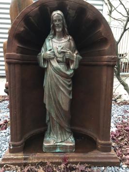 Jesus heiliges Herz Statue, Gartenstatue Stein, Kupfer Farbe