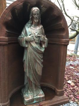 Jesus heiliges Herz Statue, Gartenstatue Stein, Kupfer Farbe