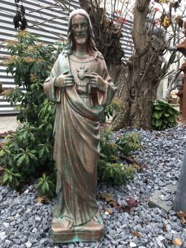 Jesus heiliges Herz Statue, Gartenstatue Stein, Kupfer Farbe