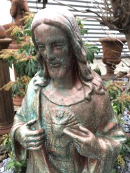 Jesus heiliges Herz Statue, Gartenstatue Stein, Kupfer Farbe