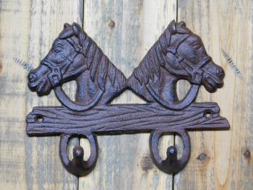 Kleiderständer mit Pferden, 2-Haken, Gusseisen Braun