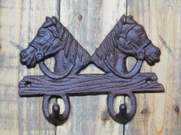 Kleiderständer mit Pferden, 2-Haken, Gusseisen Braun