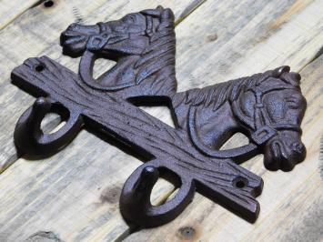 Kleiderständer mit Pferden, 2-Haken, Gusseisen Braun