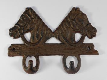Kleiderständer mit Pferden, 2-Haken, Gusseisen Braun