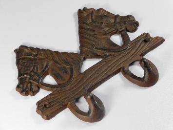 Kleiderständer mit Pferden, 2-Haken, Gusseisen Braun