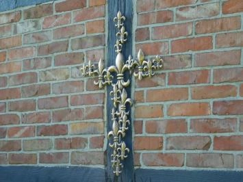 Metalen kruis - Franse lelies - zwart met brons - groot