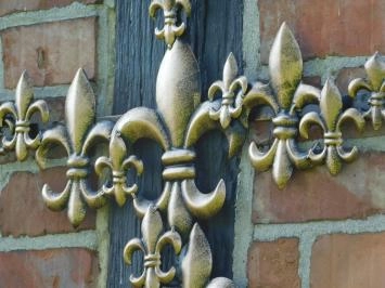 Metalen kruis - Franse lelies - zwart met brons - groot