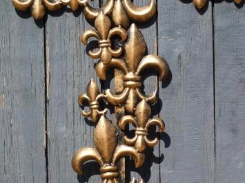 Metalen kruis - Franse lelies - zwart met brons - groot