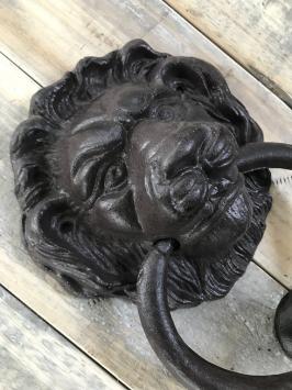 Deurklopper leeuwenkop met stopper, gietijzer, bruin