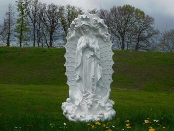 Maria Statue mit Engeln und Rückenplatte, Polystone, cremeweiß