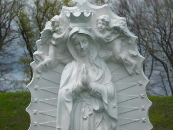 Maria Statue mit Engeln und Rückenplatte, Polystone, cremeweiß