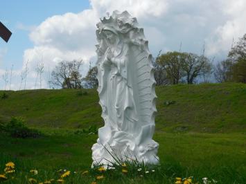 Maria Statue mit Engeln und Rückenplatte, Polystone, cremeweiß
