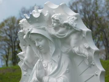 Maria Statue mit Engeln und Rückenplatte, Polystone, cremeweiß