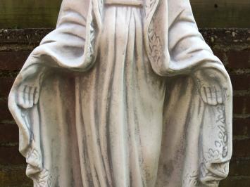 Maria Statue auf Sockel, Gartenstatue massiv Steinguss