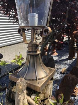 Lamp messing-koper rond glas op voet, Franse tuinlamp
