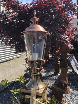 Lampe Kupfer rundes Glas auf Sockel, französische Gartenlampe
