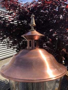 Lampe Kupfer rundes Glas auf Sockel, französische Gartenlampe