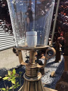 Lampe Kupfer rundes Glas auf Sockel, französische Gartenlampe