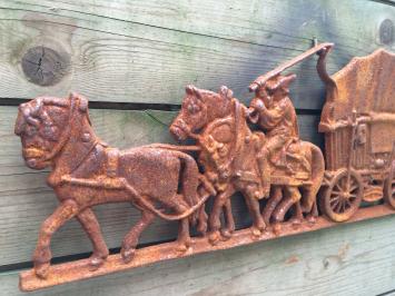 Wanddekoration aus Gusseisen - Bauer, Pferd und Wagen - rustikal