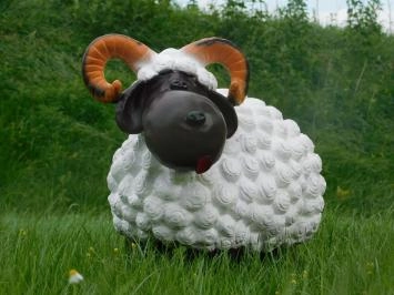 Skulptur Widder, Gartenskulptur Tier, braun mit weißem Widder
