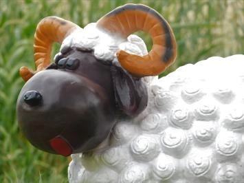 Skulptur Widder, Gartenskulptur Tier, braun mit weißem Widder
