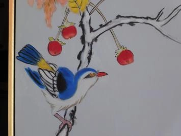 Gemälde - Vogel auf Ast - im Rahmen