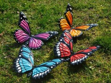 Wanddekoration aus Metall - Set mit 3 Schmetterlingen - bunt