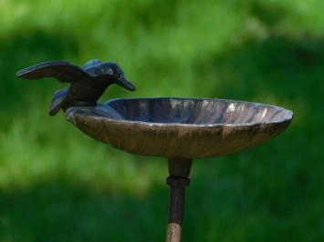 Gartenstecker-Vogeltränke – Gusseisen – Inklusive Vogel