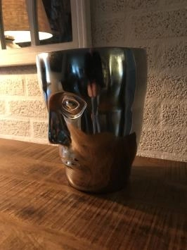 Aluminium vaas, rond in de vorm van een gezicht, nikkel