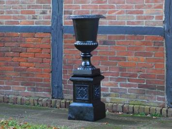Gartenvase auf Sockel - Gusseisen - schwarz - klassisch französisch