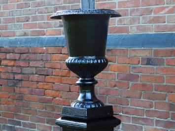 Gartenvase auf Sockel - Gusseisen - schwarz - klassisch französisch