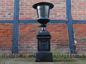 Gartenvase auf Sockel - Gusseisen - schwarz - klassisch französisch