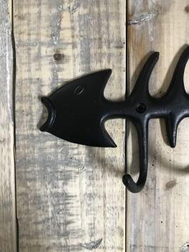Garderobenständer mit Fisch, Wandhaken, Gusseisen, schwarz