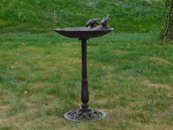 Große Vogeltränke, zum Füttern und Trinken für die kleinen Vögel, komplett aus Gusseisen, braun