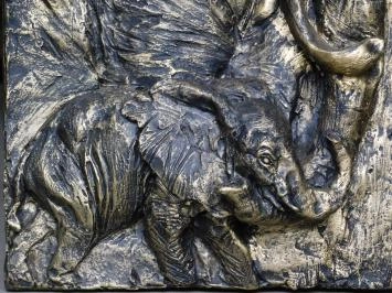 Wandbord met Olifanten - Goud met Zwart - Polystone