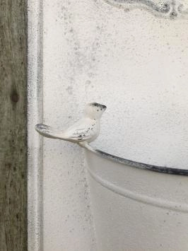 Metalen wanddecoratie - bloembak met vogel - 'garden' - wit