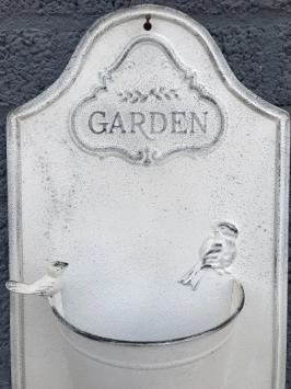 Metalen wanddecoratie - bloembak met vogel - 'garden' - wit