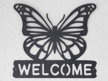 Metalen wandornament - vlinder - 'welcome' - zwart